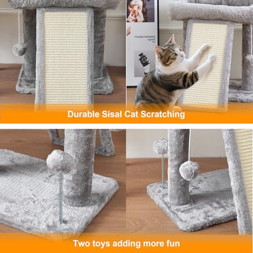 17.1-inch Small Cat Tree Tower with Scratching Post for Indoor Cats,Light Grey