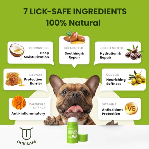 PawSono Lick-Safe Dog Paw & Nose Balm with Coconut Oil | All-Natural Moisturizer & Soother for Dry, Cracked Pads & Snout | Heat & Cold Pavement