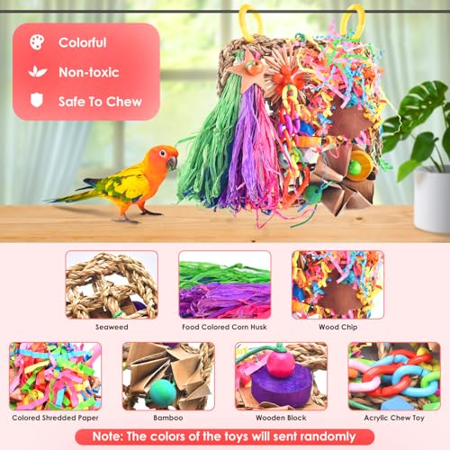 KATUMO Conure Toys, Bird Grass Mat Parakeet Shredder Hanging Toy Cockatiel Foraging Entertainments Parrot Climbing Wall Chewy Lovebird Cage