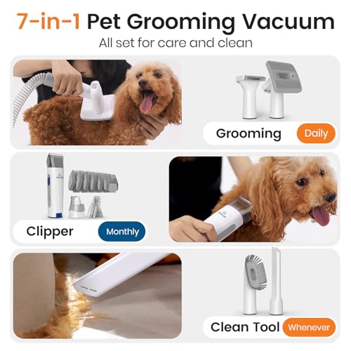 oneisall Dog Grooming Vacuum, Pet Grooming Vacuum with Clipper Nail Grinder, 1.5L Dust Cup Dog deshedding Brush with 7 Tools for Shedding Pet Hair