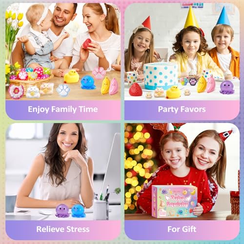 20Pcs Taba Squishy Pack Fidget Toys, Include Squishies Chick, Cat Paws, Hamster, Strawberry Toys, Sensory Toys for Kids, Classroom Birthday Gifts