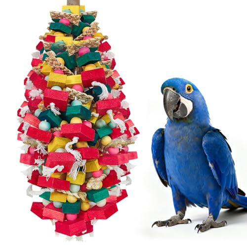 Bird Toys for Large Parrots Colorful Natural Wood Block Parrots Chew Foraging Toys for Bird Cages Cockatoos, Macaws, African Greys, and s