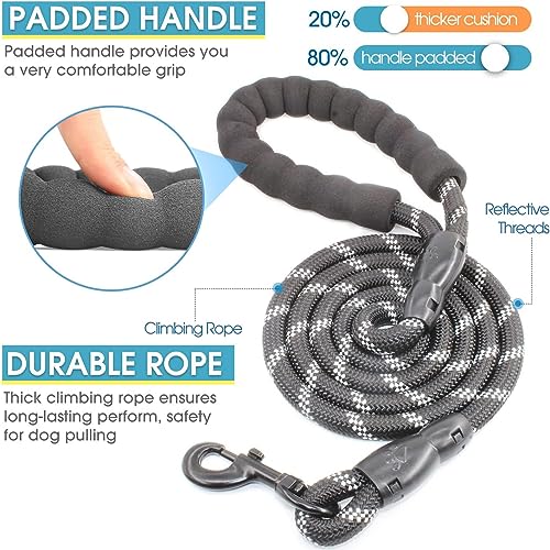 3 Dog Leash No Tangle, Heavy Duty Multiple Dog Lead Shock Absorbing Bungee with Padded Handle Removable Pet Traction Walking Rope for Medium Large