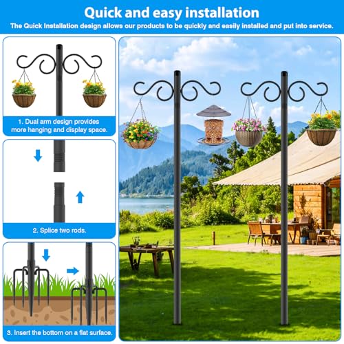 Adjustable Shepherd Hooks for Outdoor, 2 Pack 80 Inch 5 Prong Base Bird Two Sided Feeder Poles, Heavy Duty Shepherds Hook, Suitable for Garden in