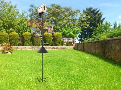 eWonLife 92 Inch Squirrel Proof Bird Feeder Pole with 9 Prongs Base, 1 Inch Dia Bird House Pole, Heavy Duty Bird Feeder Stand, Adjustable Shepherds