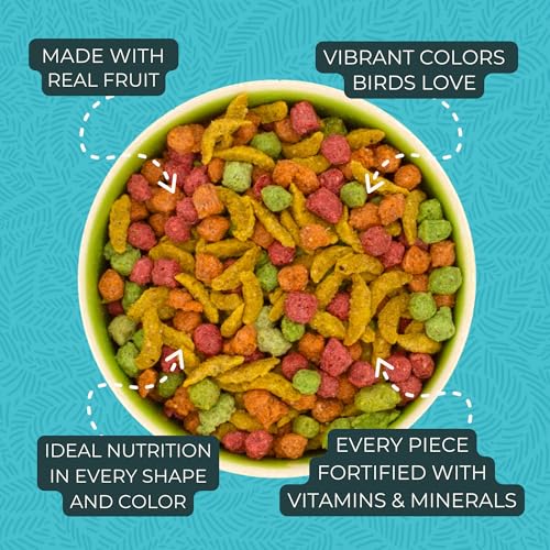 ZuPreem FruitBlend Bird Pellets, Daily Bird Food for Cockatiel, Lovebird, Quaker, Small Conure, Lorikeet, Core Nutrition for Medium Birds, Cockatiel