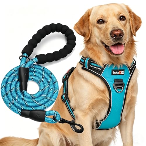 tobeDRI No Pull Dog Harness Adjustable Reflective Oxford Easy Control Medium Large Dog Harness with A Free Heavy Duty 5ft Dog Leash