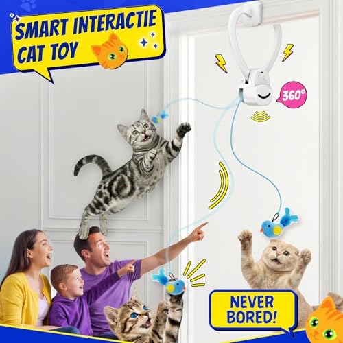 CATPICK Interactive Cat Toys for Indoor Cats - Automatic Flying Bird & Mouse Doorway Hanging Toy, USB Rechargeable Electric Kitten Toy for Hunting