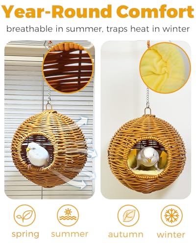 Chewproof Steel Frame Bird Nest for Cage, Washable Small Bird Bed Hammock Hideout Lay Eggs Parakeet Nest Sleep, Parakeet Warm Bed House Hut for