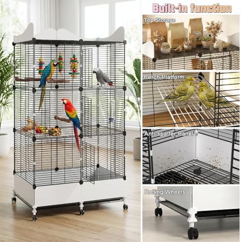 Encrypted Bird Cage Large Bird Cages 57-Inch, Top Storage Space, Bottom Splash Guard with Essential Bird Supplies – Durable & Spacious Aviary