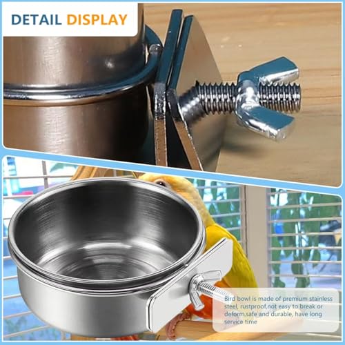 2Pcs Stainless Steel Bird Feeding Bowls, Small Bird Feeding Cup, Stainless Steel Parrot Food Bowl Cage with Holder, Parrot Cage Water Feeder, Pet