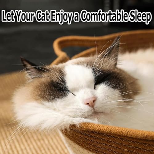 Instinct Basket, Stimuli Handwoven cat Basket Rope Cotton Eliminates Bed Rejection Round Pet Basket, Boho Catbed for Cats Handwoven Scratchable