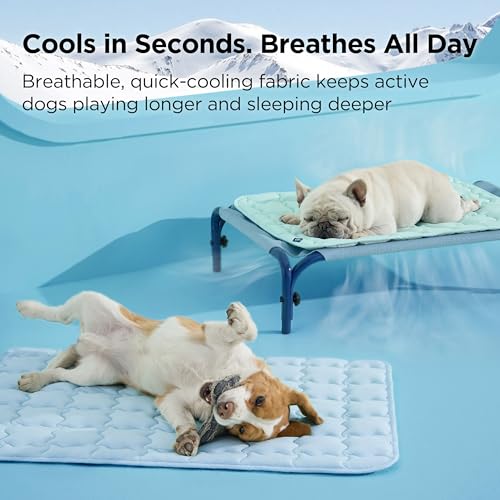 Bedsure Cooling Dog Mat Extra Large, Q-Max>0.5 XL Thin Breathable Cold Crate Pad for Pet, Portable Washable Kennel Bed for Summer Active Dog with