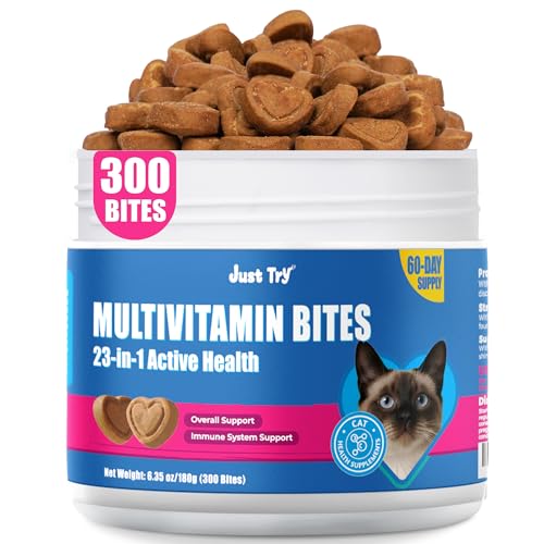 Just Try 23 in 1 Taurine for Cats Vitamins Treats with L-Lysine for Immune, Joint Support Skin & Coat & Heart Health - Multivitamin, HIV Omega 3