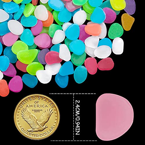 350 PCS Luminous Stones – Mixed Color Glow Rocks Decorations DIY Decorative Pebbles for Aquarium Fish Tank Sidewalk Garden Path Patio Terrace Lawn