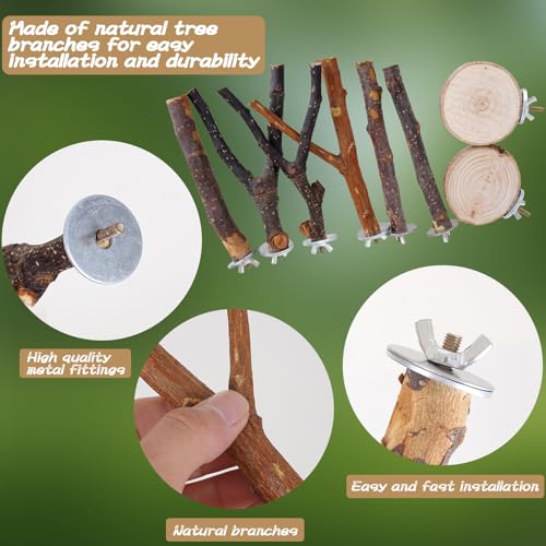 Libiline 8 Pieces Bird Perch Natural Wooden Parrot Perch Stand Fork Toys Hanging Multi-Branch Perches Platform Hammock Swing Toy for Macaws, Small