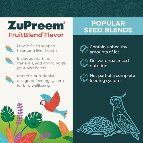 ZuPreem FruitBlend Bird Pellets, Daily Bird Food for Cockatiel, Lovebird, Quaker, Small Conure, Lorikeet, Core Nutrition for Medium Birds, Cockatiel