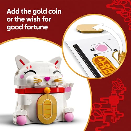 LEGO Lucky Cat Building Toy for Girls & Boys - Smiling Cat W/Waving Paw Function for Kids, Ages 9+ - Home Decor for Spring Festival & Chinese New