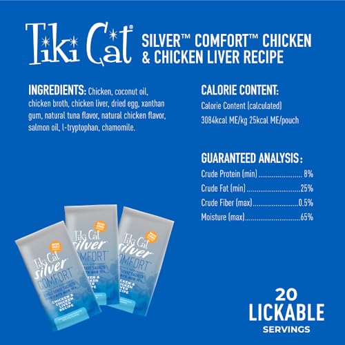 Tiki Cat Silver Comfort Chicken & Chicken Liver Recipe 5.6 oz. (20/.28oz) (20 Sachets)