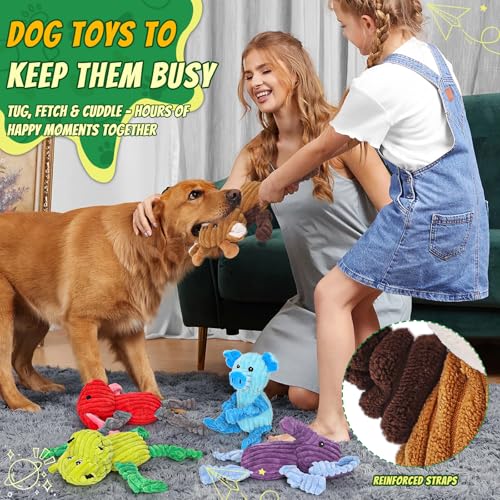 5 Pack Squeaky Dog Toys,Tough Stuffed Plush Dog Toys for Large Medium Small Dogs, Durable Plush Animal Dog Toy Bundle,Puppy Toys to Keep Them Busy