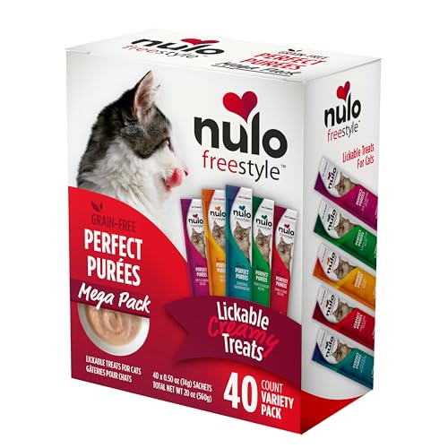 Nulo Freestyle Lickable Cat Treats - Perfect Purées Variety Pack, Squeezable Grain-Free Wet Cat Food Topper, High Moisture for Hydration, 40 x 0.5oz