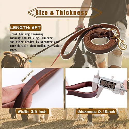 Leather Dog Leash 6ft x 3/4 inch,Strong Heavy Duty Genuine Leather Braided Dog Training Leash, Soft and Comfortable Leather Leash for Large Dogs