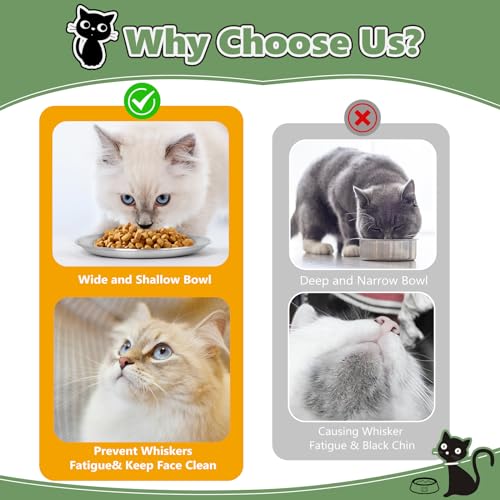 4-Pack Stainless Steel Cat Food Bowls, Shallow Whisker-Friendly Non-Slip Silicone Base Metal Dishes, Easy to Clean Indoor Feeding Flat Plates for