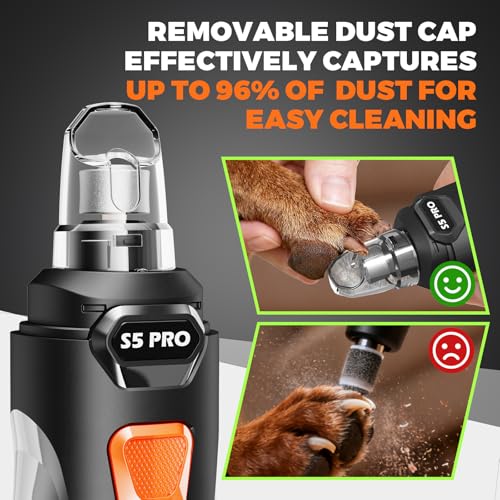 Whisper Quiet Dog Nail Grinder with 4 LED Lights, Safe & Stress-Free for Sensitive Dogs Cats of All Breeds & Sizes, 3 Grinding Bits, 3-Speed, Pet