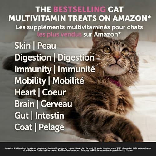 Cat Multivitamin Crunchy & Creamy Chews - Cat Treats for Health + Immune, Joint Support, Skin & Coat, & Digestion - Vitamins with Omega 3s, Lysine