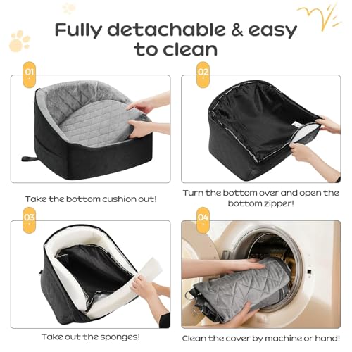 Dog Car Seat for Small Dogs Up to 30 Lbs, Pet Travel Safety Bed for Puppy Cat, Fits in Front/Back Seat, Anti Slip Base, Fully Detachable Washable