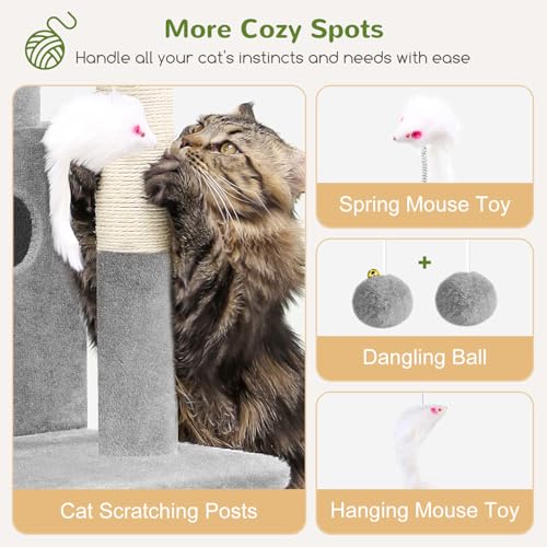 Globlazer Cat Tree Tower for Indoor Cats, 50-inch Adult Cat Tree House for Large Adult Cats with Steps, Scratching Post, 2 Cat Caves, Dangling Toys