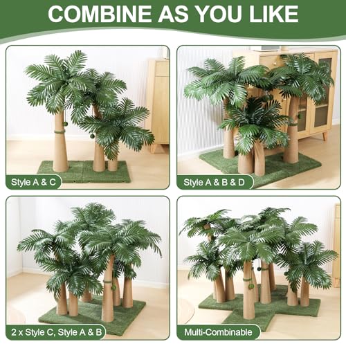 40'' Tall Cat Scratching Post Cat Tree, Curved Design Cat Scratcher Post with 3 Interactive Balls, Natural Sisal Rope Cat Scratching Posts for Indoor