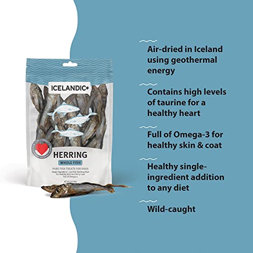 Icelandic+ Whole Fish Herring - 3oz Bag - Dog Treats, Pure Wild-Caught & Air-Dried, Single Ingredient Snack, Pet Chew, Just The Fish Nothing Else