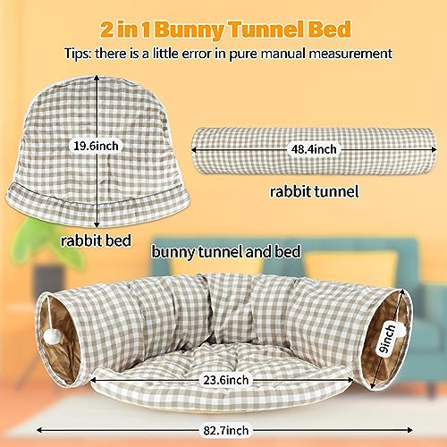 BWOGUE Bunny Tunnel Bed, 2-in-1 Collapsible Tunnel Tubes Toys with Removable Mat Hideout for Cats Kittens Rabbits Guinea Pigs Kitty