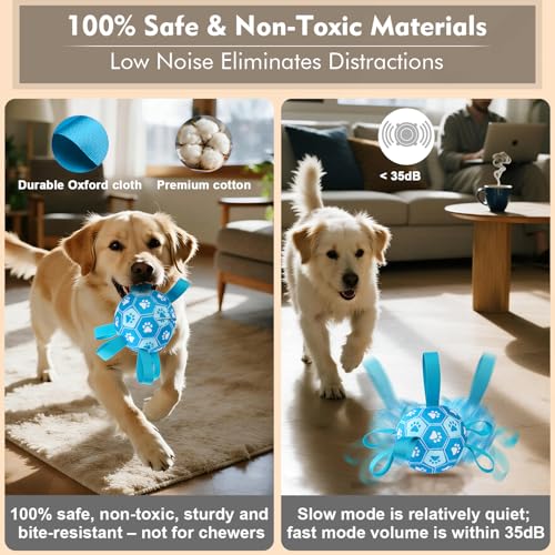 Interactive Dog Toys Dog Soccer Ball to Keep Them Busy,Durable Automatic Moving Jumping Dog Balls with Straps for Small/Medium/Large Dogs, USB