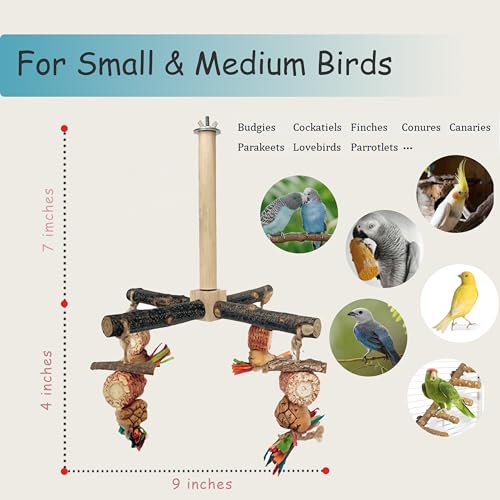 Bird Perch 360° Rotating Perch with Natural Chew Toys - Spinning Bird Toys Cage Accessories- Parrot Wooden Stand for Small and Medium Birds