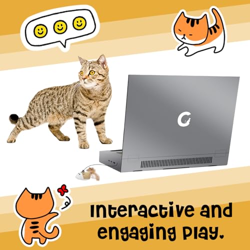 3-in-1 Cardboard Cat Scratcher Laptop with 'Mouse' Jingle Ball, Stickers, Grey Cat Interactive Toy, Kitten Toy & Cat Scratching Pad