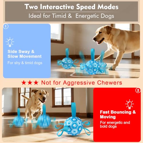 Interactive Dog Toys Dog Soccer Ball to Keep Them Busy,Durable Automatic Moving Jumping Dog Balls with Straps for Small/Medium/Large Dogs, USB