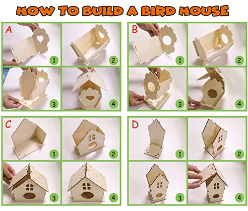 hapray 4 Pack Bird House Crafts for Kids Ages 5-8 8-12, Buildable DIY Birdhouse Kit for Children to Build, Summer Arts and Craft Projects with Paint