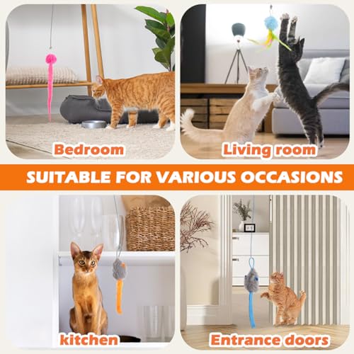 Interactive Cat Toy, Flapping Bird & Rotating Feather Teaser for Indoor Cats, Hanging Doorway Cat Toys with Fishing Pole for Exercise, Boredom Relief