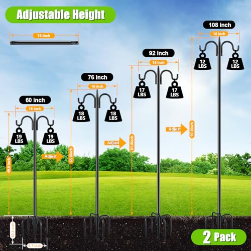 Gtongoko Double Shepherds Hook for Outdoor, 2 Pack 92 Inch Heavy Duty Bird Feeder Pole 3/4 Inch Thick Garden Hooks for Hanging Hummingbird Feeder