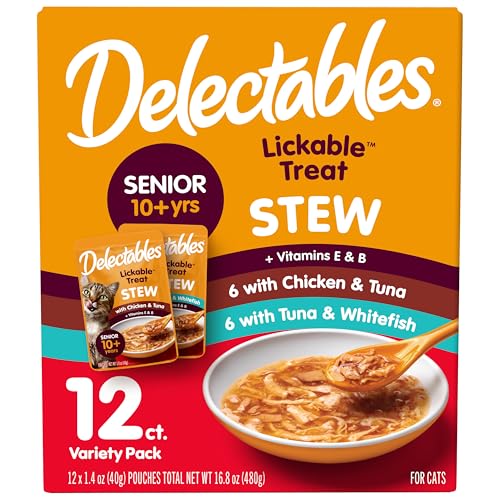 Delectables Lickable Treat Stew Senior 10+ Wet Cat Treat with Real Chicken, Food Topper, Hydrating, Grain-Free, No Fillers, No By-Products, No Added