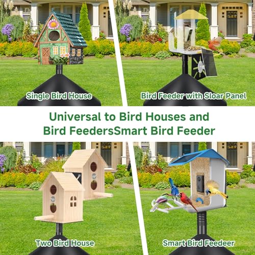 Smart Bird Feeder Pole with Squirrel Baffle & Bath-Heavy Duty Adjustable 3-6.6ft Universal Stand Mount for Backyard&Outdoor Bird Houses/Cameras (80"