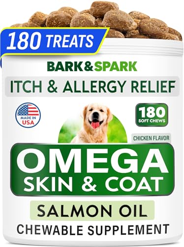 BARK&SPARK Omega 3 for Dogs - 180 Fish Oil Treats for Dog Shedding, Skin Allergy Chews, Itch Relief, Hot Spots Treatment - Joint Health - Skin and
