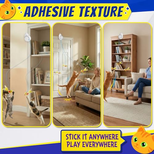 Interactive Cat Toys for Indoor Cats - Automatic Flying Bird Feather & Mouse Wand Enrichment Toy, Hands-Free or Handheld USB-Rechargeable Safe Play