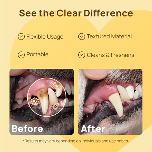 HICC Pet Teeth Cleaning Wipes for Dogs & Cats, Vet-Recommended Remove Bad Breath & Plaque & Tartar Buildup, Dog Tooth Brushing Kit, Dog Breath