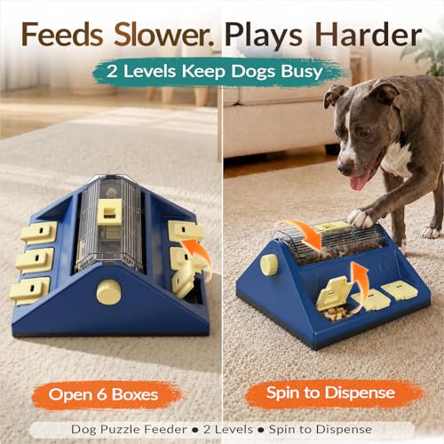 KADTC Dog Puzzle Toy, Large Size, 2 Levels of Challenge, Paw-Activated Rolling Treat Dispenser, Slow Feeder & Mental Stimulation for Small/Medium