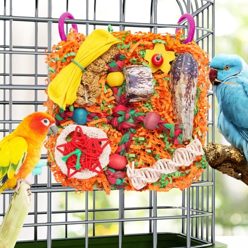 Bird Toys for Small & Medium Parrots - Natural Foraging & Shredding Cage Hanging Toys with Seagrass Mat, Starfruit, Loofah Slices for Budgies
