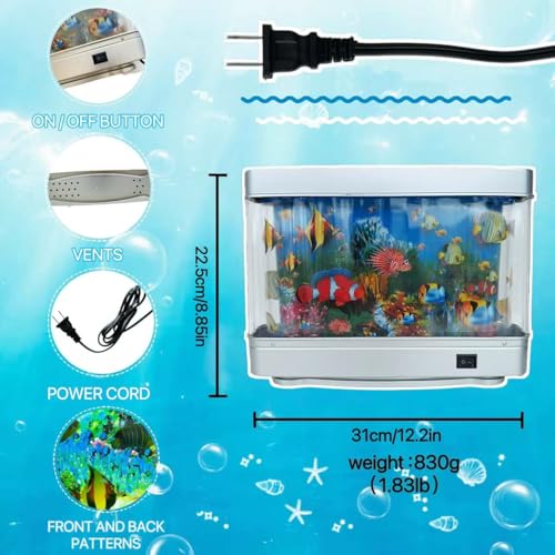 Fake Fish Tank Lamp - Moving Aquarium Night Light with Virtual Ocean Effect, 80s Retro Design for Adult Relaxation, Artificial Aquarium Decorative