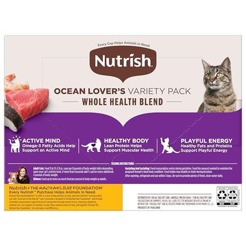Nutrish Grain Free Ocean Lover's Whole Health Blend Variety Pack Wet Cat Food, 2.8 oz. Cup, 12 Count (Rachael Ray)